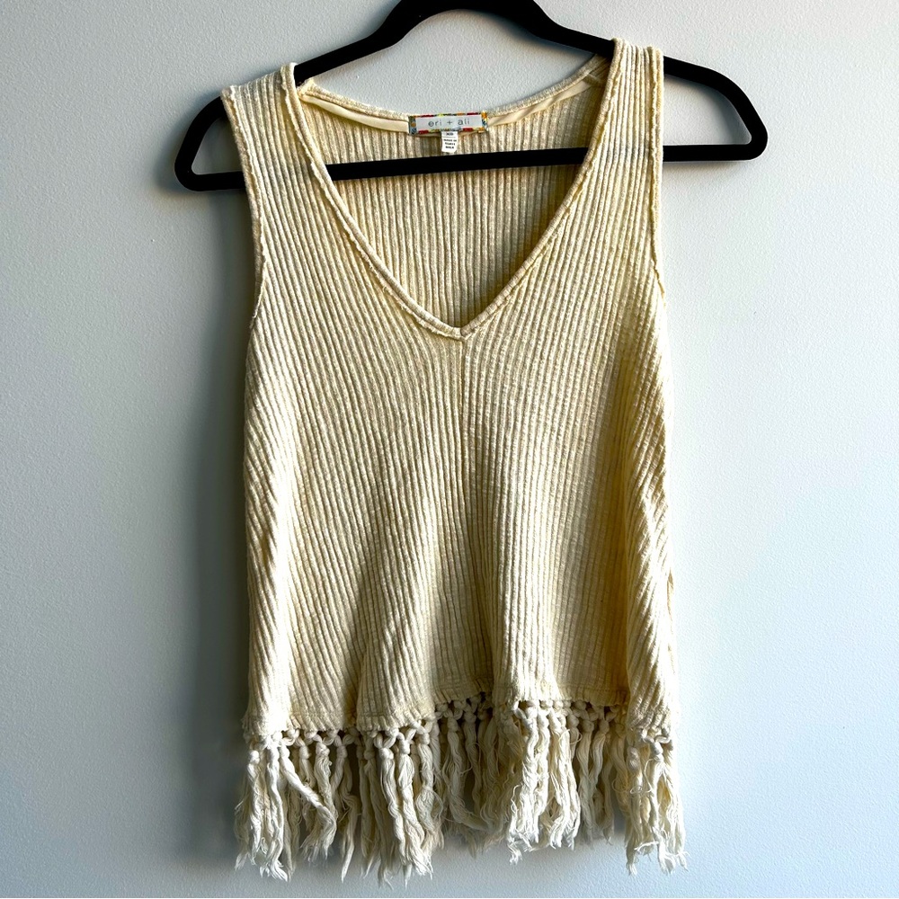Anthropologie Eri + Ali Boho Fringe Cream Stretch Tank Top​​​​​​​​​​ Size S